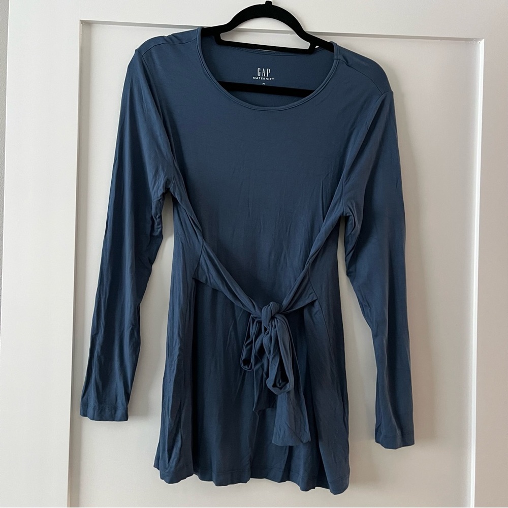 GAP Maternity Women's Blue Long Sleeve Tie Front Top